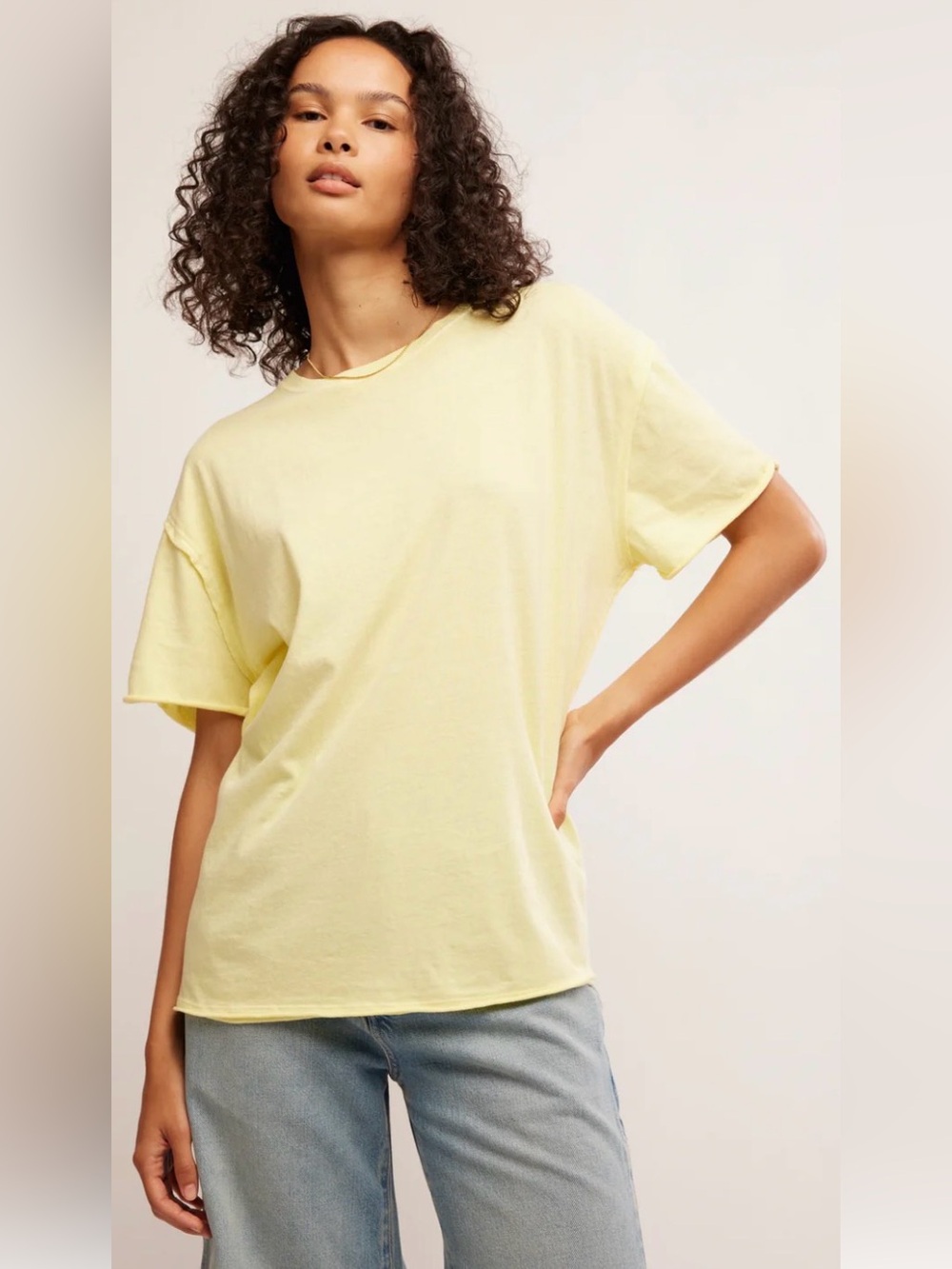 Free People Lemon Yellow Crewneck Tee